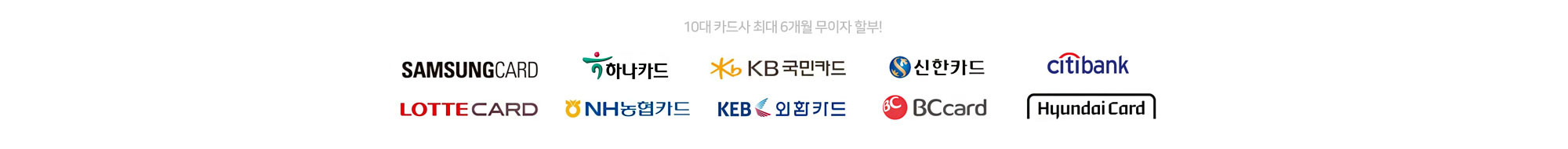 10대 카드사 최대 6개월 무이자 할부 (상세 내용은 아래 참조)